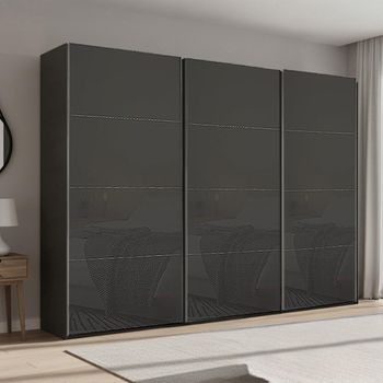Beluga Extra Graphite and Basalt Glass 316cm 3 Door Sliding Wardrobe