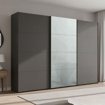 Beluga Extra Graphite and Silk Grey Glass Front 316cm 3 Door Sliding Wardrobe