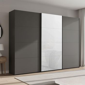 Beluga Extra Graphite and White Glass Front 316cm 3 Door Sliding Wardrobe