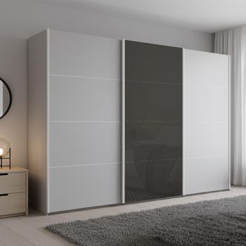 Beluga Extra Silk Grey and Basalt Glass Front 316cm 3 Door Sliding Wardrobe