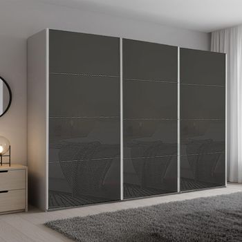Beluga Extra Silk Grey and Basalt Glass 316cm 3 Door Sliding Wardrobe