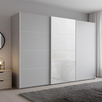 Beluga Extra Silk Grey and White Glass Front 316cm 3 Door Sliding Wardrobe