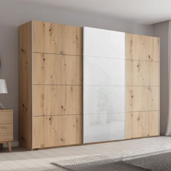 Beluga Extra White High Gloss and Artisan Oak Front 316cm 3 Door Sliding Wardrobe