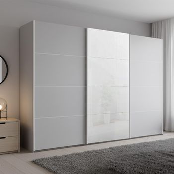 Beluga Extra White High Gloss and Silk Grey Front 316cm 3 Door Sliding Wardrobe
