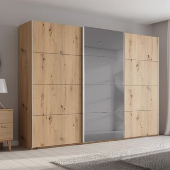 Beluga Extra Grey Mirror Artisan Oak 316cm 3 Door Sliding Wardrobe