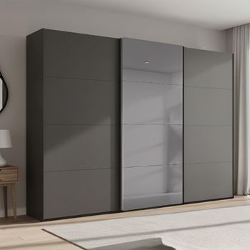 Beluga Extra Grey Mirror Graphite 316cm 3 Door Sliding Wardrobe