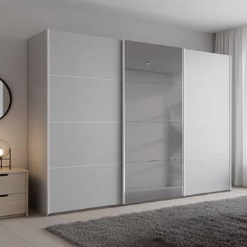 Beluga Extra Grey Mirror Silk Grey 316cm 3 Door Sliding Wardrobe