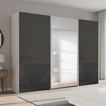 Beluga Extra Alpine White and Basalt Glass 316cm 3 Door Mirror Sliding Wardrobe