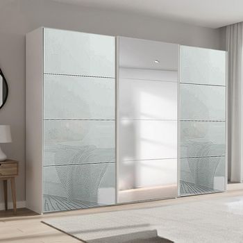 Beluga Extra Alpine White and Silk Grey Glass 316cm 3 Door Mirror Sliding Wardrobe