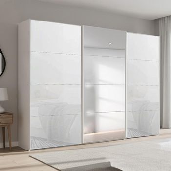 Beluga Extra Alpine White and White Glass 316cm 3 Door Mirror Sliding Wardrobe