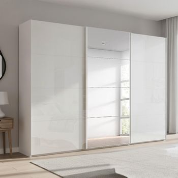 Beluga Extra Alpine White and White High Gloss 316cm 3 Door Mirror Sliding Wardrobe