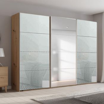 Beluga Extra Artisan Oak and Silk Grey Glass 316cm 3 Door Mirror Sliding Wardrobe