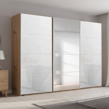 Beluga Extra Artisan Oak and White Glass 316cm 3 Door Mirror Sliding Wardrobe