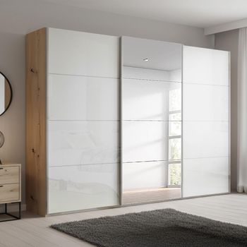 Beluga Extra Artisan Oak and White High Gloss 316cm 3 Door Mirror Sliding Wardrobe