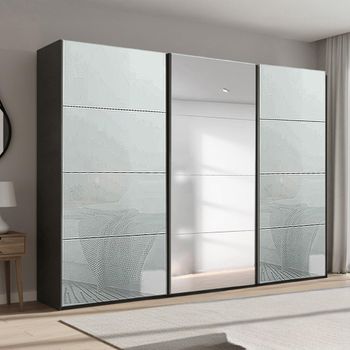 Beluga Extra Graphite and Silk Grey Glass 316cm 3 Door Mirror Sliding Wardrobe