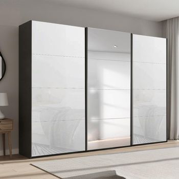 Beluga Extra Graphite and White Glass 316cm 3 Door Mirror Sliding Wardrobe
