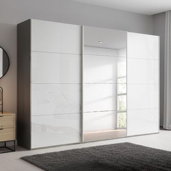 Beluga Extra Graphite and White High Gloss 316cm 3 Door Mirror Sliding Wardrobe