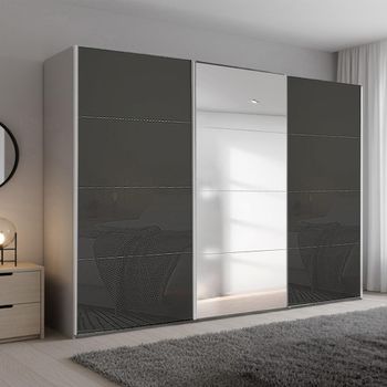 Beluga Extra Silk Grey and Basalt Glass 316cm 3 Door Mirror Sliding Wardrobe
