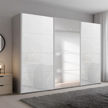 Beluga Extra Silk Grey and White Glass 316cm 3 Door Mirror Sliding Wardrobe