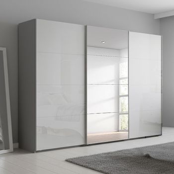 Beluga Extra Silk Grey and White High Gloss 316cm 3 Door Mirror Sliding Wardrobe