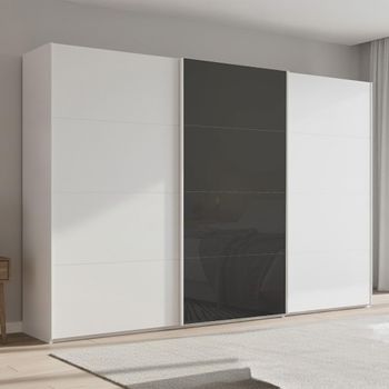 Beluga Extra Alpine White and Basalt Glass Front 361cm 3 Door Sliding Wardrobe