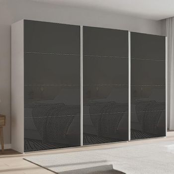Beluga Extra Alpine White and Basalt Glass 361cm 3 Door Sliding Wardrobe