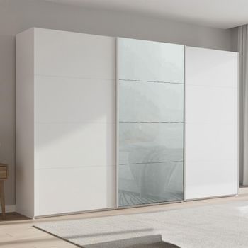 Beluga Extra Alpine White and Silk Grey Glass Front 361cm 3 Door Sliding Wardrobe