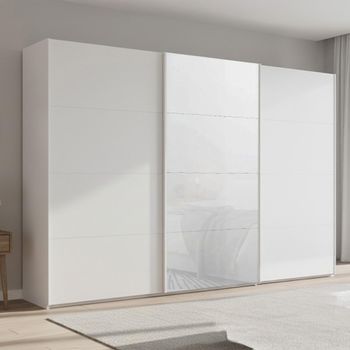 Beluga Extra Alpine White and White Glass Front 361cm 3 Door Sliding Wardrobe
