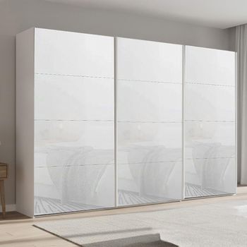 Beluga Extra Alpine White and White Glass 361cm 3 Door Sliding Wardrobe