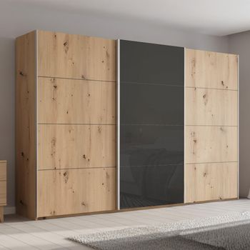 Beluga Extra Artisan Oak and Basalt Glass Front 361cm 3 Door Sliding Wardrobe
