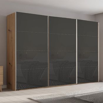 Beluga Extra Artisan Oak and Basalt Glass 361cm 3 Door Sliding Wardrobe