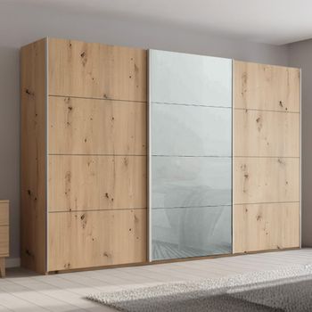 Beluga Extra Artisan Oak and Silk Grey Glass Front 361cm 3 Door Sliding Wardrobe