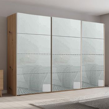 Beluga Extra Artisan Oak and Silk Grey Glass 361cm 3 Door Sliding Wardrobe