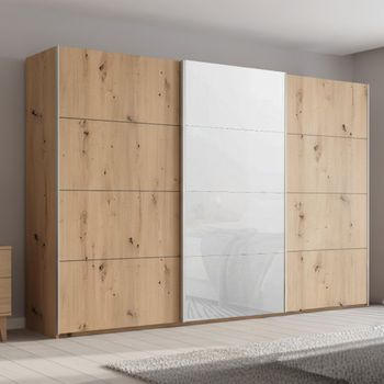 Beluga Extra Artisan Oak and White Glass Front 361cm 3 Door Sliding Wardrobe