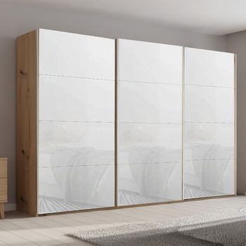 Beluga Extra Artisan Oak and White Glass 361cm 3 Door Sliding Wardrobe