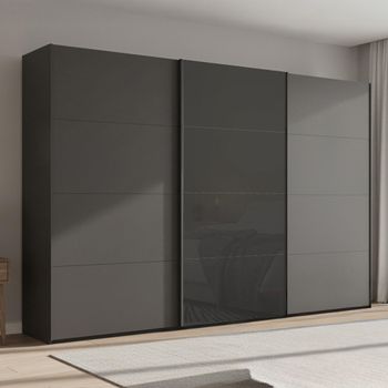 Beluga Extra Graphite and Basalt Glass Front 361cm 3 Door Sliding Wardrobe