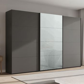 Beluga Extra Graphite and Silk Grey Glass Front 361cm 3 Door Sliding Wardrobe