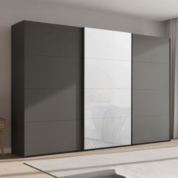 Beluga Extra Graphite and White Glass Front 361cm 3 Door Sliding Wardrobe
