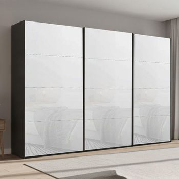 Beluga Extra Graphite and White Glass 361cm 3 Door Sliding Wardrobe
