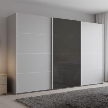 Beluga Extra Silk Grey and Basalt Glass Front 361cm 3 Door Sliding Wardrobe