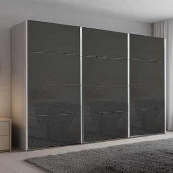 Beluga Extra Silk Grey and Basalt Glass 361cm 3 Door Sliding Wardrobe