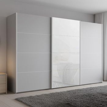Beluga Extra Silk Grey and White Glass Front 361cm 3 Door Sliding Wardrobe
