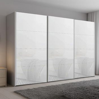 Beluga Extra Silk Grey and White Glass 361cm 3 Door Sliding Wardrobe