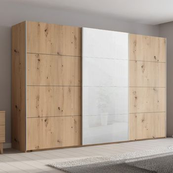 Beluga Extra White High Gloss and Artisan Oak Front 361cm 3 Door Sliding Wardrobe