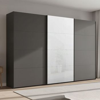 Beluga Extra White High Gloss and Graphite Front 361cm 3 Door Sliding Wardrobe