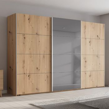 Beluga Extra Grey Mirror Artisan Oak 361cm 3 Door Sliding Wardrobe