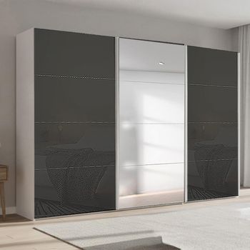 Beluga Extra Alpine White and Basalt Glass 361cm 3 Door Mirror Sliding Wardrobe