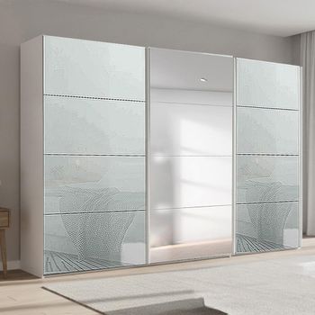 Beluga Extra Alpine White and Silk Grey Glass 361cm 3 Door Mirror Sliding Wardrobe