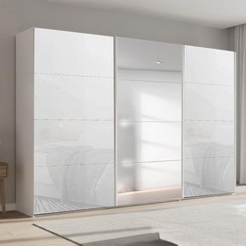 Beluga Extra Alpine White and White Glass 361cm 3 Door Mirror Sliding Wardrobe