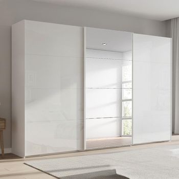 Beluga Extra Alpine White and White High Gloss 361cm 3 Door Mirror Sliding Wardrobe